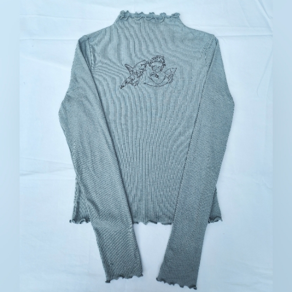 Angelcore Pastel Embroidered Angel Baby Blue Top